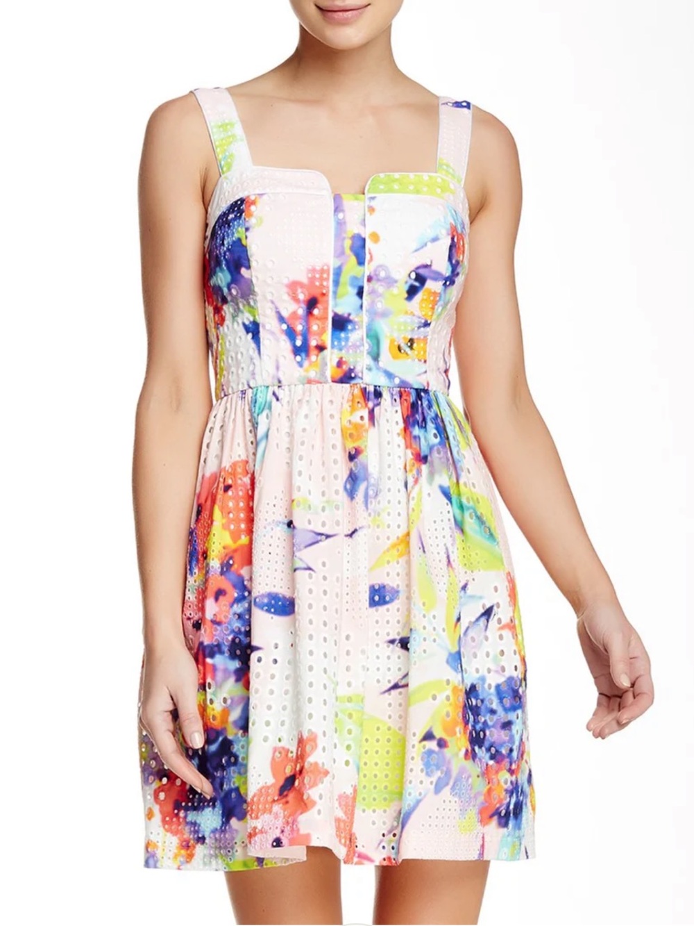 Trina Turk Elin Watercolor Eyelet  Multicolor Eyelet Mini Dress Size 10